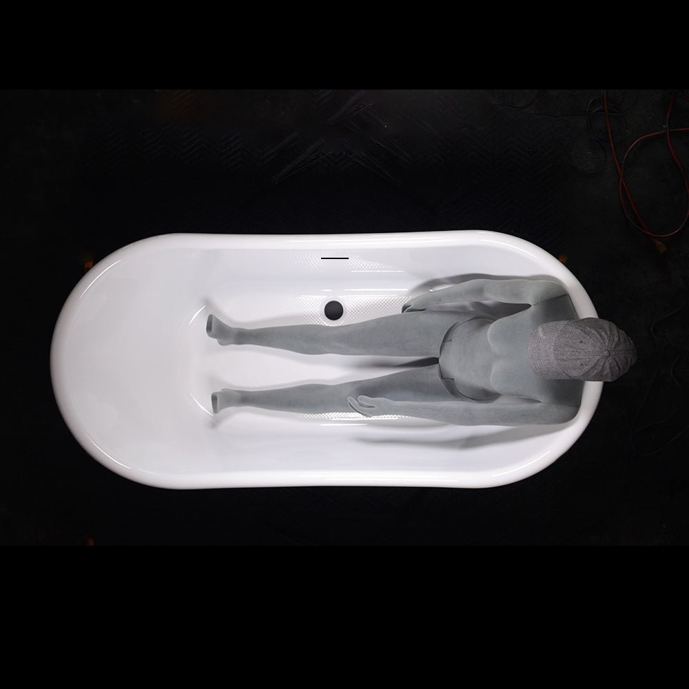 Sizing example showing a 5 foot 8 inch person in this tub