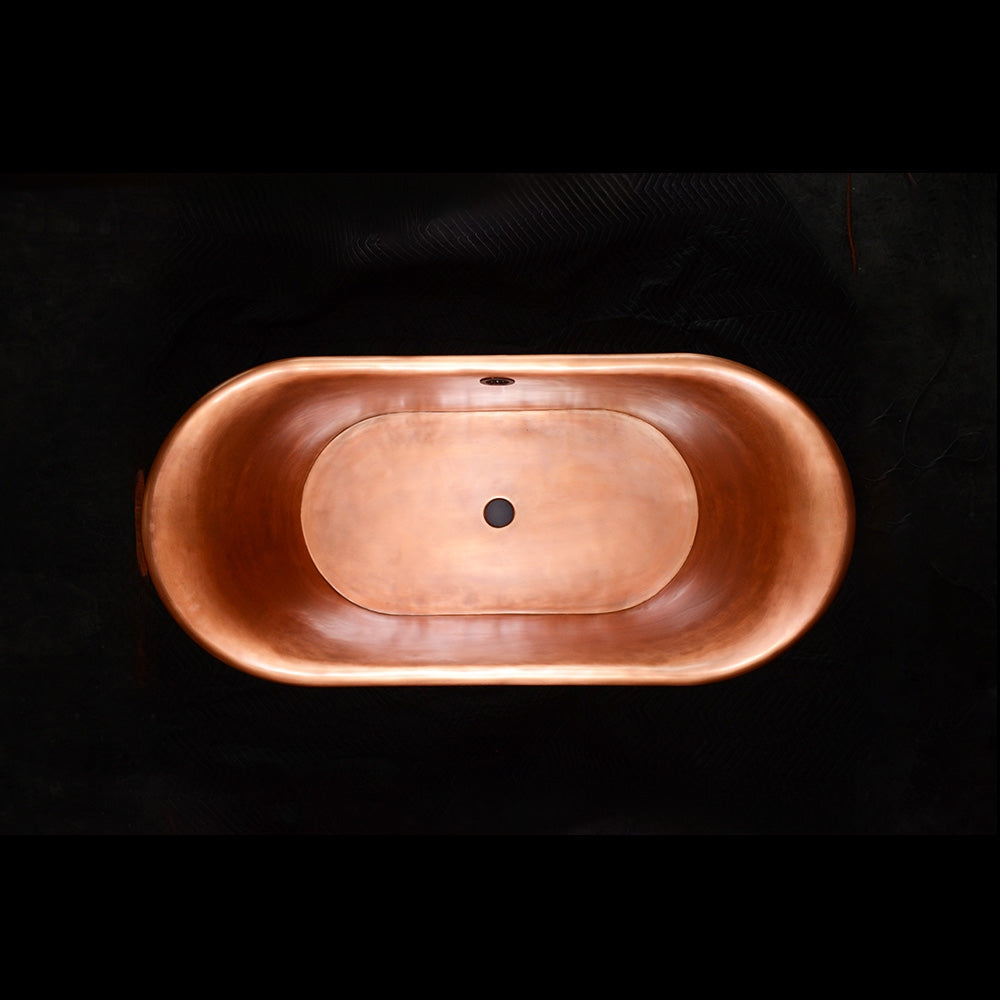 “SanSiro Cognac59LA Soaking Tub” 59" Freestanding French Bateau Pure Copper Bathtub with “Light Aged” Exterior