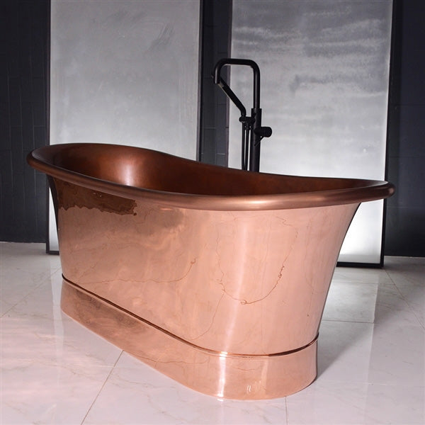 “SanSiro Cognac59PC-Air” 59" Freestanding Air Jetted Pure Copper Tub with Mirror Polished Exterior