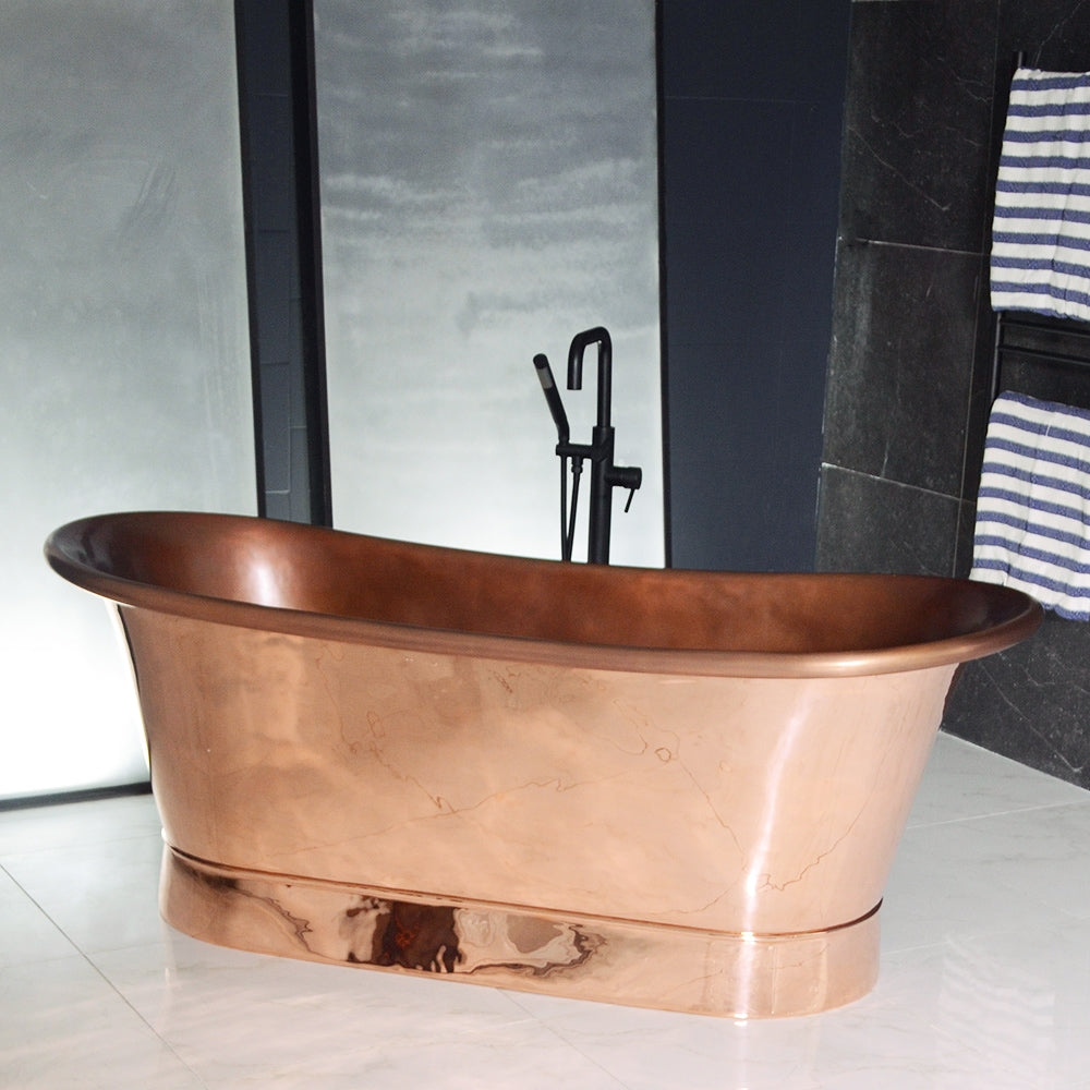 “SanSiro Cognac59PC Soaking Tub” 59" Freestanding Tub in Pure Copper with Mirror Polished Exterior