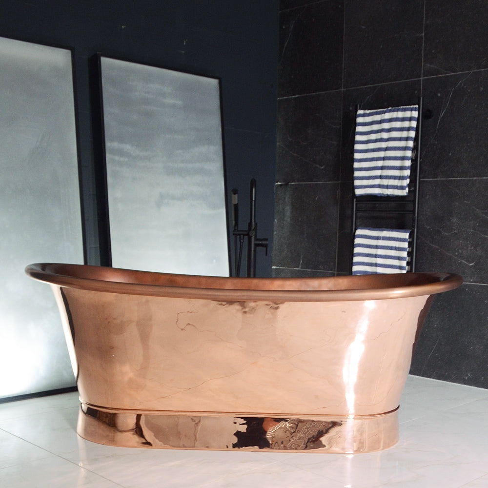 “SanSiro Cognac59PC Soaking Tub” 59" Freestanding Tub in Pure Copper with Mirror Polished Exterior