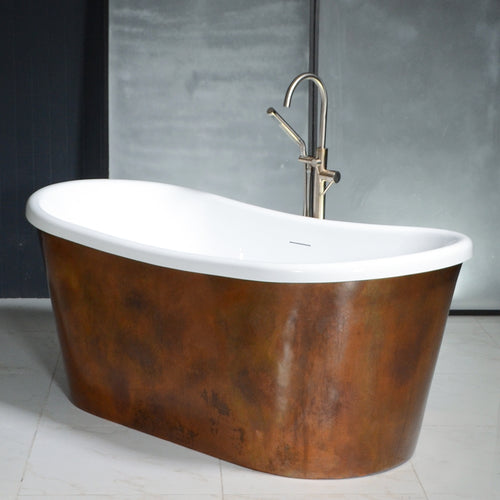 59" x 32" Air Jetted Copper Tub “SanSiro Toulon 59DAA” Copper/CoreAcryl Hybrid in Dark Aged Copper Finish