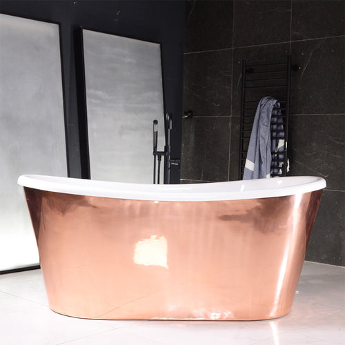 59" x 32" Air Jetted Copper Tub “SanSiro Toulon 59PCA” Copper/CoreAcryl Hybrid in Mirror Polished Copper Finish