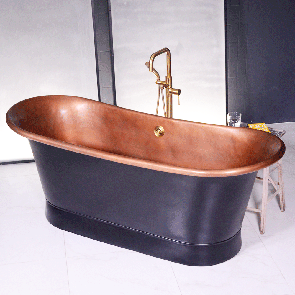 “SanSiro Cognac67BK Soaking Tub” 67" Extra Thick Luxurious 2mm-14gge Copper Bathtub