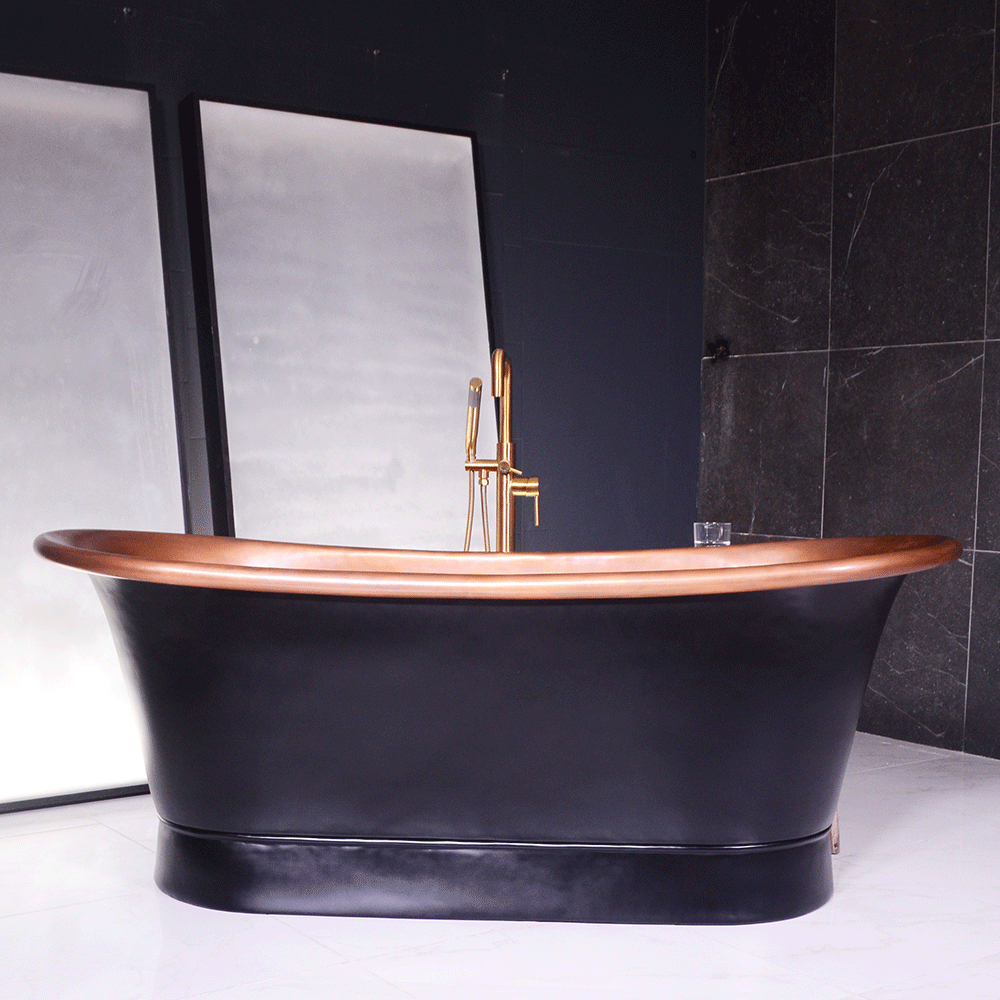 “SanSiro Cognac67BK Soaking Tub” 67" Extra Thick Luxurious 2mm-14gge Copper Bathtub