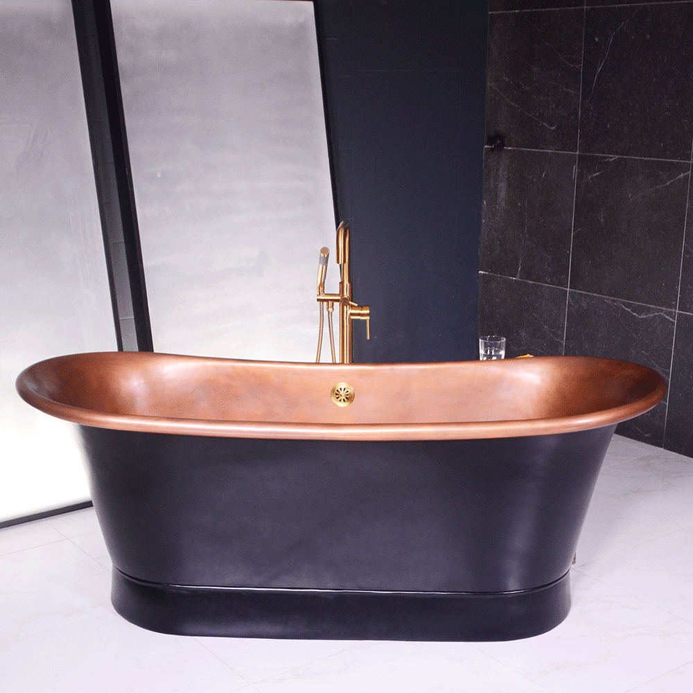 “SanSiro Cognac67BK Soaking Tub” 67" Extra Thick Luxurious 2mm-14gge Copper Bathtub