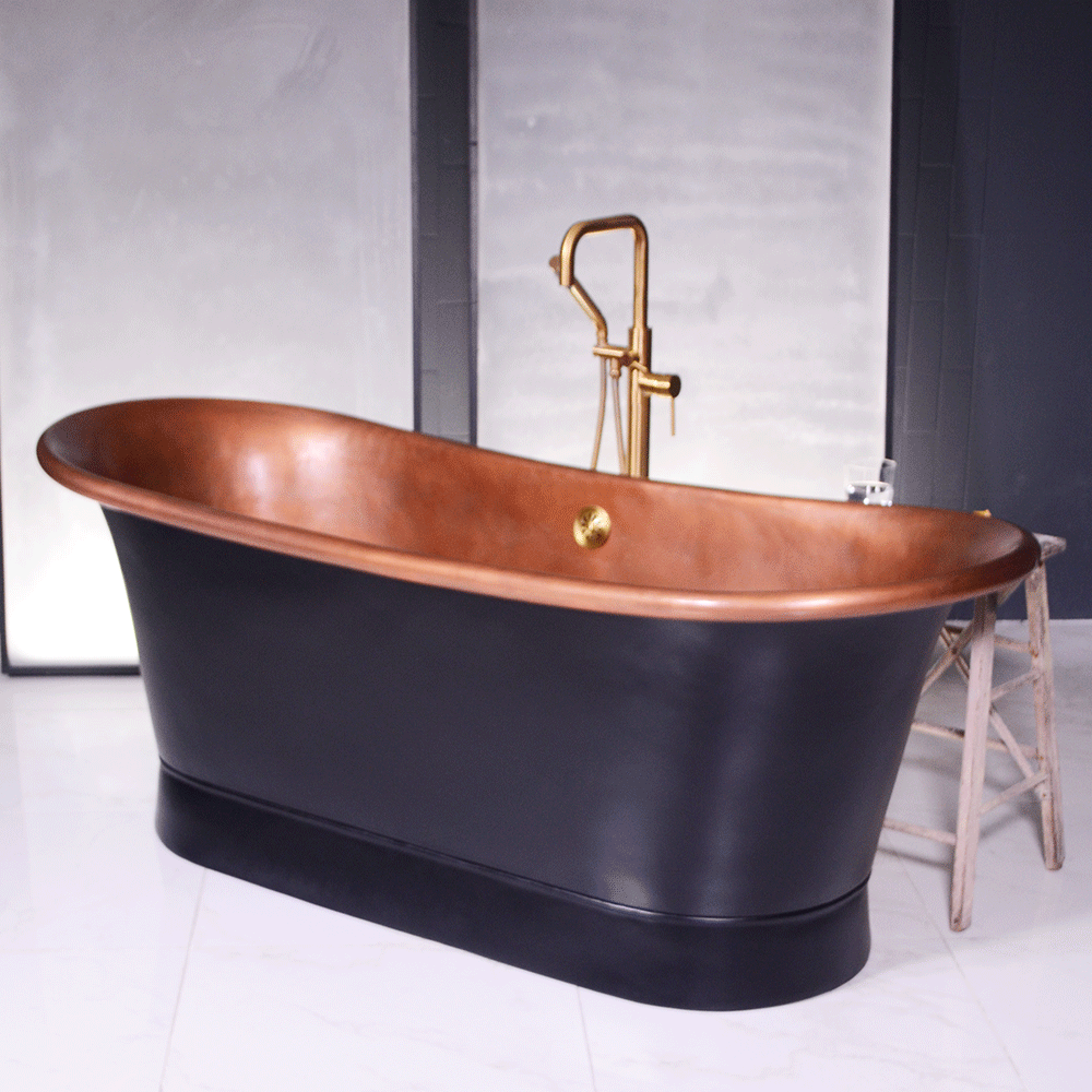 “SanSiro Cognac67BK Soaking Tub” 67" Extra Thick Luxurious 2mm-14gge Copper Bathtub