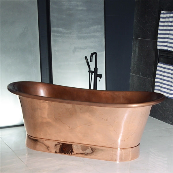 “SanSiro Cognac67PC-Air” 67" Heated Air Jetted Pure Copper Tub with Mirror Polished Exterior