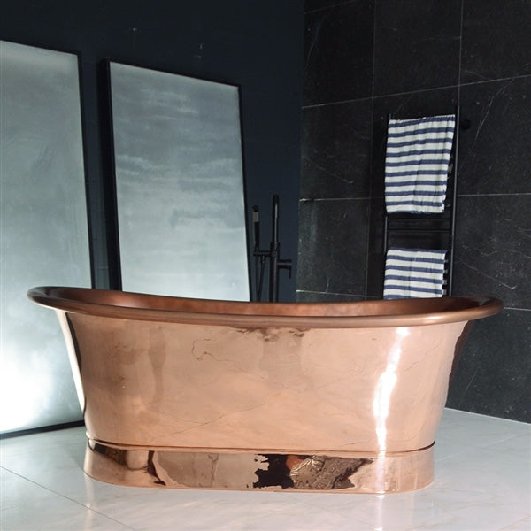 “SanSiro Cognac67PC-Air” 67" Heated Air Jetted Pure Copper Tub with Mirror Polished Exterior