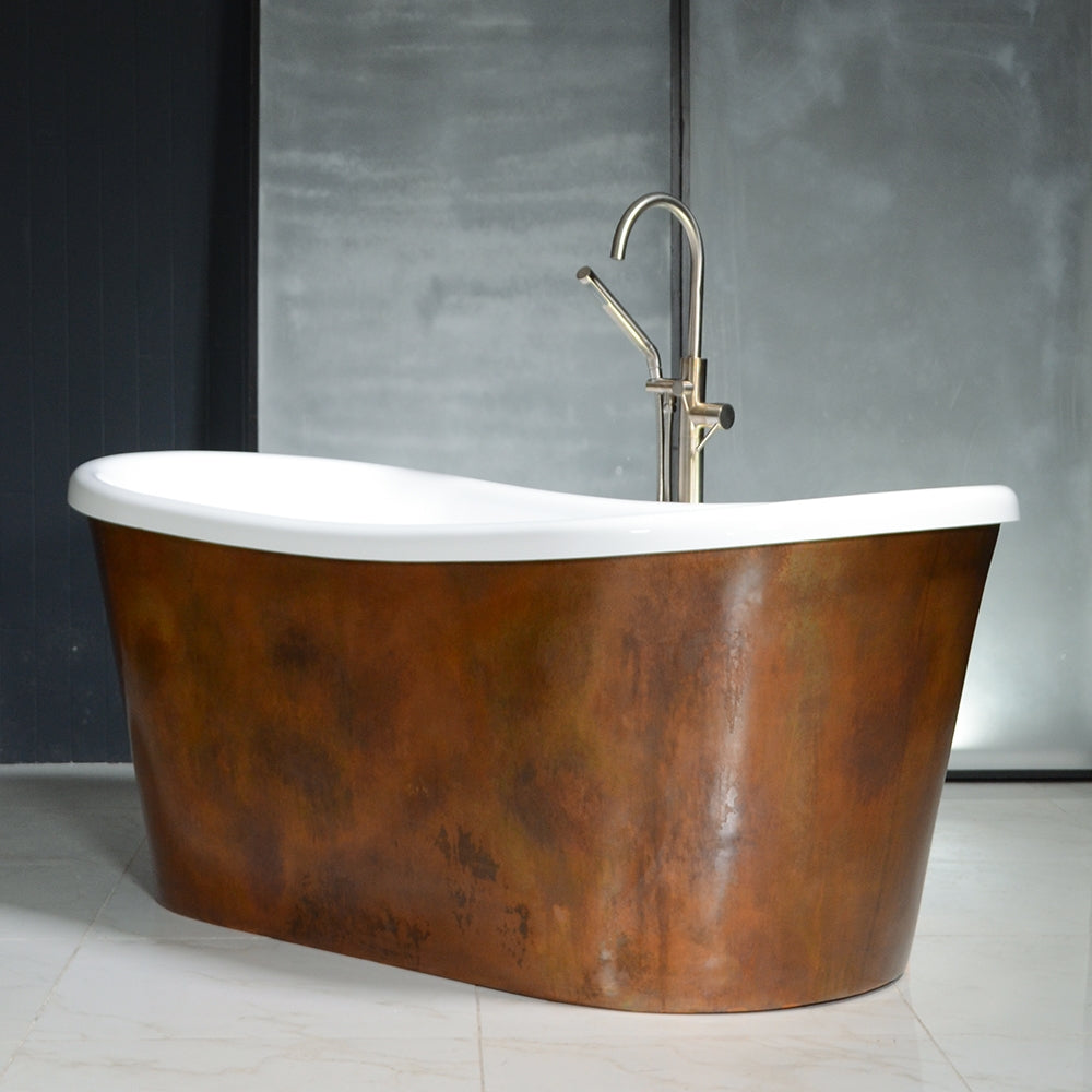 “SanSiro Toulon67AAir” 67" x 31.5" “Warmed Air Jetted” French Bateau Tub Dark Aged Solid Copper Exterior