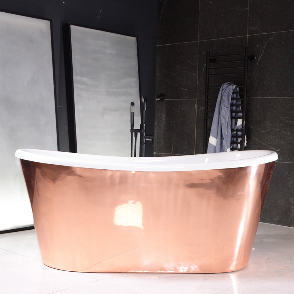“SanSiro Toulon67PCAir” 67" x 31.5" “Warmed Air Jetted” French Bateau Tub Mirror Polished Solid Copper Exterior