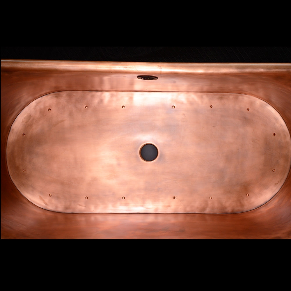 “SanSiro Cognac73VG” 73" “Warmed Air Jetted” French Bateau Pure Copper Bathtub with Aged Verdigris Exterior