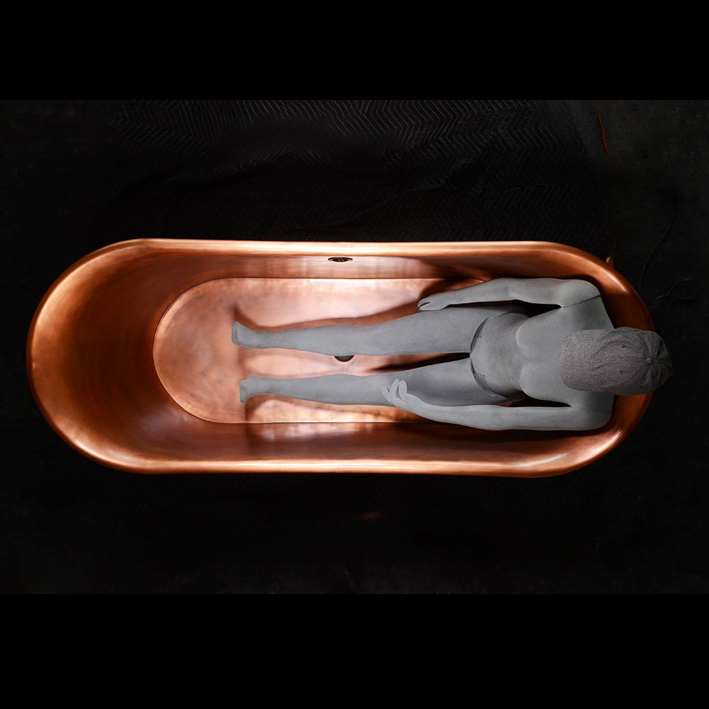 “SanSiro Cognac73VG” 73" “Warmed Air Jetted” French Bateau Pure Copper Bathtub with Aged Verdigris Exterior