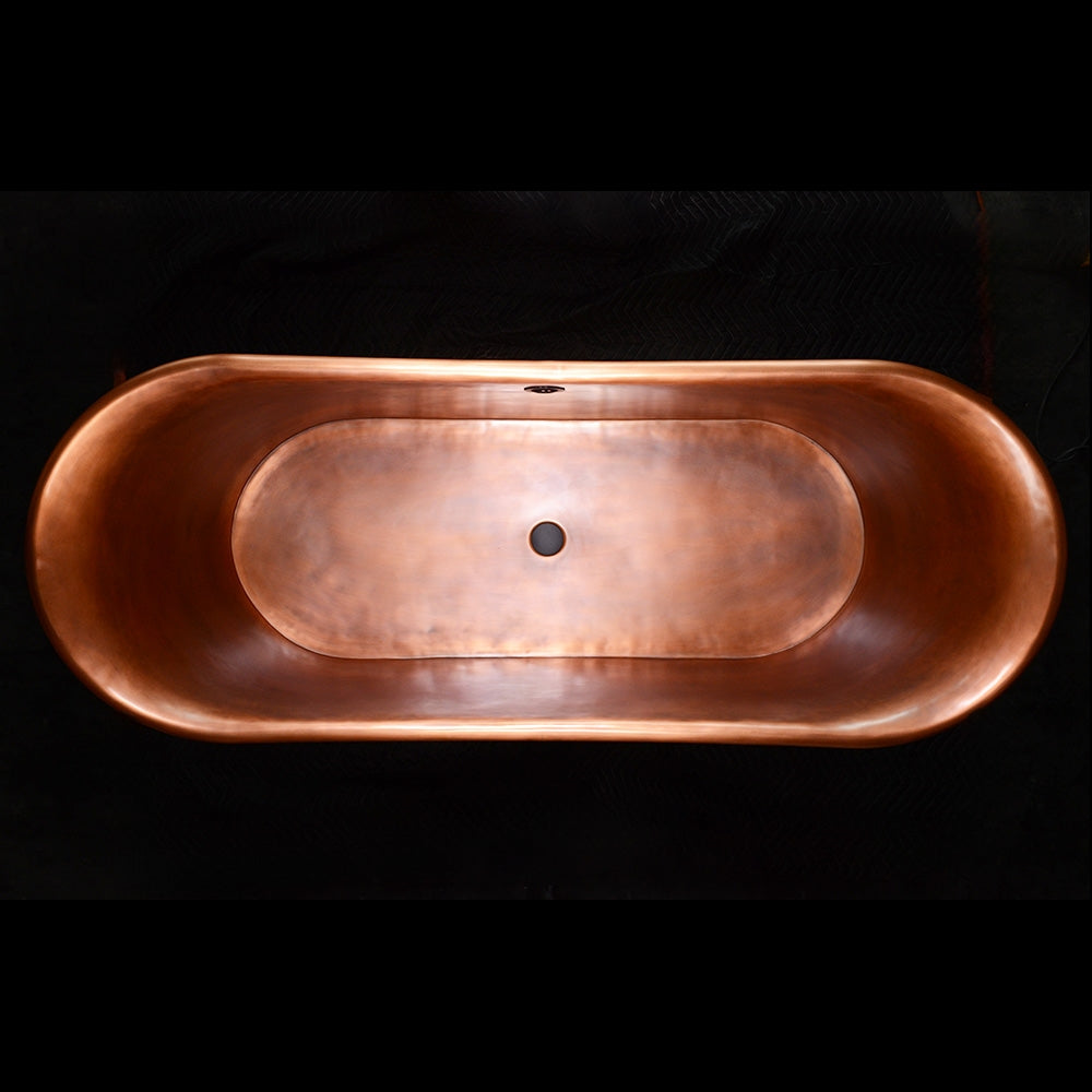“SanSiro Cognac73LA Soaking Tub” 73" Freestanding French Bateau Pure Copper Bathtub with “Light Aged” Exterior