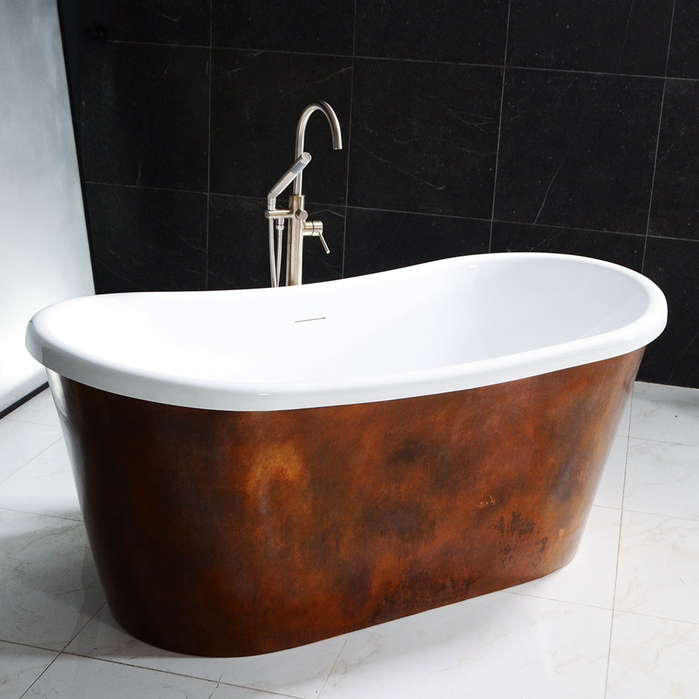 “SanSiro Toulon73AAir” 73" x 32" “Warmed Air Jetted” French Bateau Tub Dark Aged Solid Copper Exterior