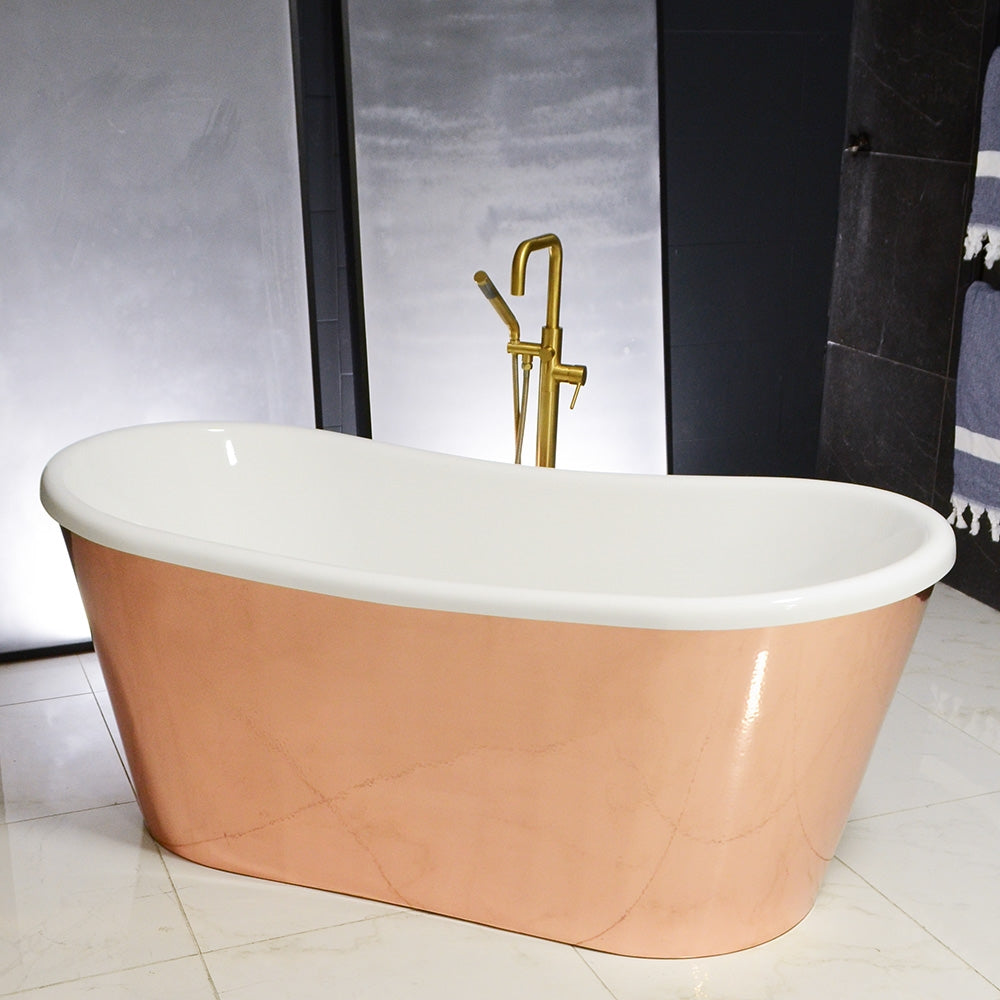 “SanSiro Toulon 73HPCA Heated Air Jets” 73" x 32" French Bateau Tub Hammered Polished Solid Copper Exterior