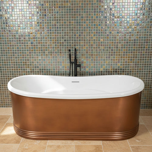 59" x 32" Air Jetted Copper Tub “SanSiro Aquitaine A59LA” Copper/CoreAcryl Hybrid in Lightly Aged Copper Finish