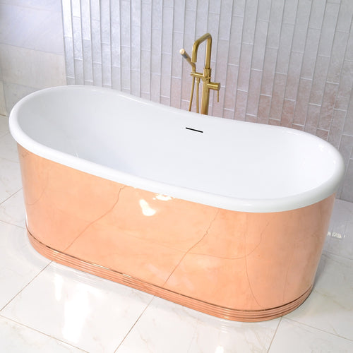 59" x 32" Air Jetted Copper Tub “SanSiro Aquitaine A59PC” Copper/CoreAcryl Hybrid in Mirror Polished Copper Finish