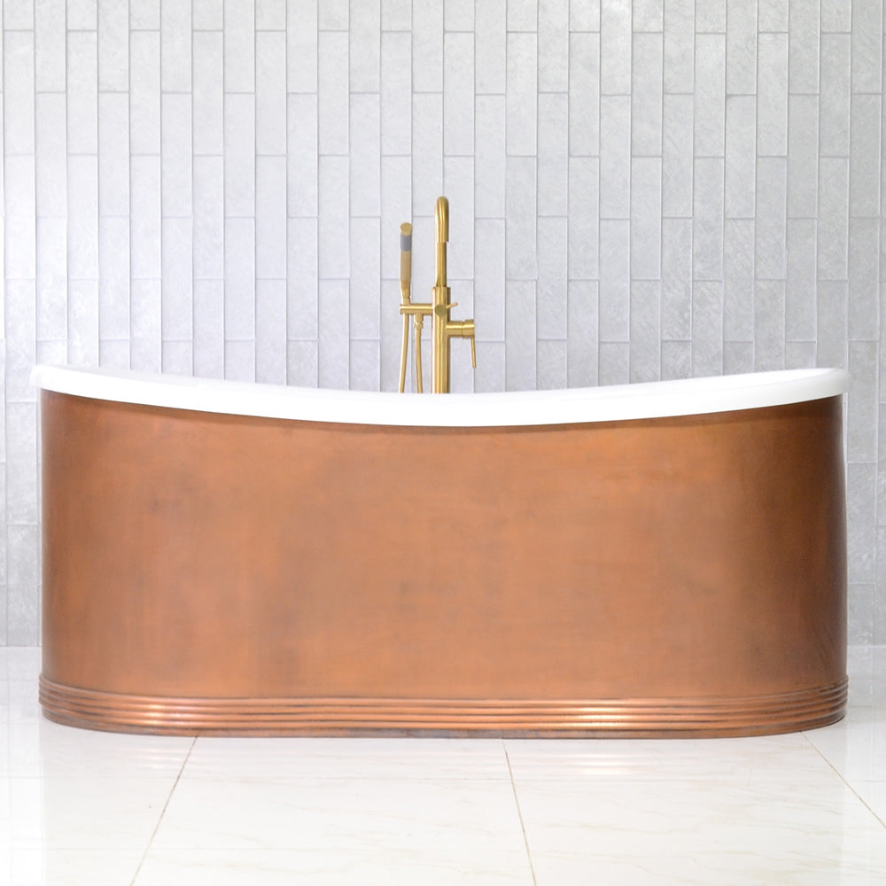 “SanSiro Aquitaine59LASoak” 59" x 31.5" French Bateau with “Light Aged” Solid Copper Exterior and Thick CoreAcryl Interior Shell