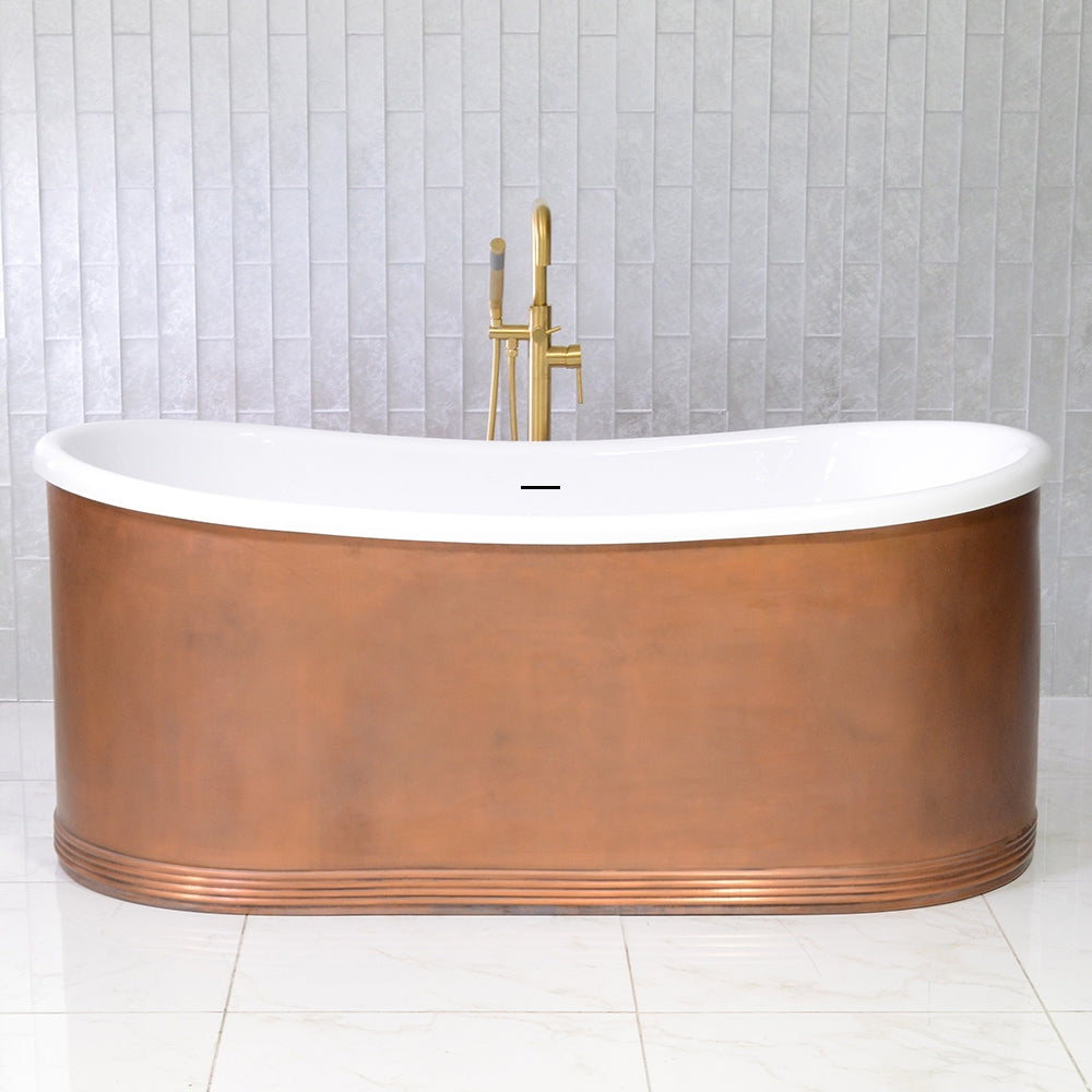 “SanSiro Aquitaine67LASoak” 67" x 31.5" French Bateau with “Light Aged” Solid Copper Exterior and Thick CoreAcryl Interior Shell