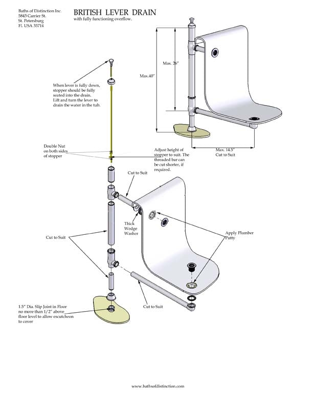 BL01CHR “British Lever Drain” in Chrome Finish