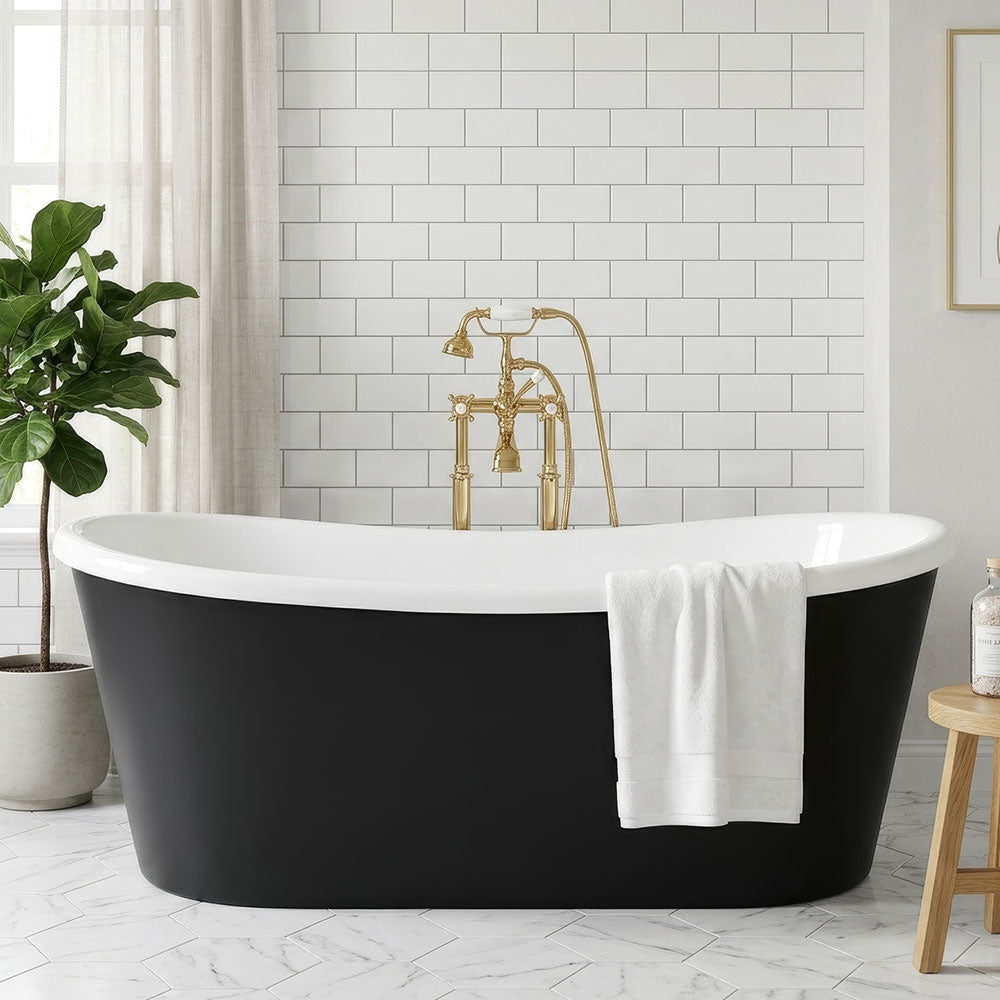 59" x 32" Freestanding Tub “Calypso Pisces 59BKSK” CoreAcryl Acrylic in Matte Black Finish