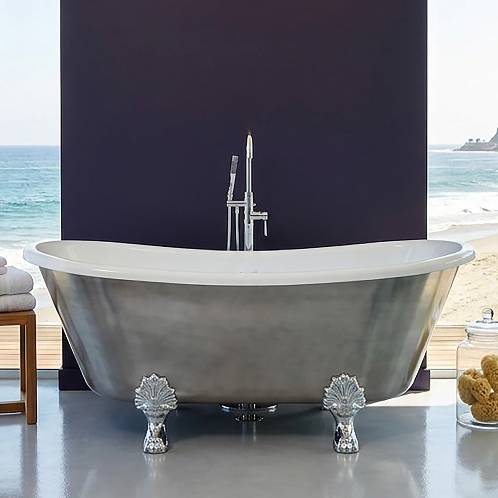 “Calypso-BTClawACH59” 59 Inch White CoreAcryl Acrylic French Bateau Clawfoot Tub Aged Chrome Exterior
