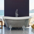 “Calypso-BTClawACH59” 59 Inch White CoreAcryl Acrylic French Bateau Clawfoot Tub Aged Chrome Exterior