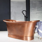 “SanSiro Colmar73HLAAir” 73" Variable Speed Air Jetted Hammered Lightly Aged Copper French Bateau Bathtub