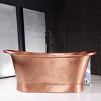 “SanSiro Colmar73HLAAir” 73" Variable Speed Air Jetted Hammered Lightly Aged Copper French Bateau Bathtub