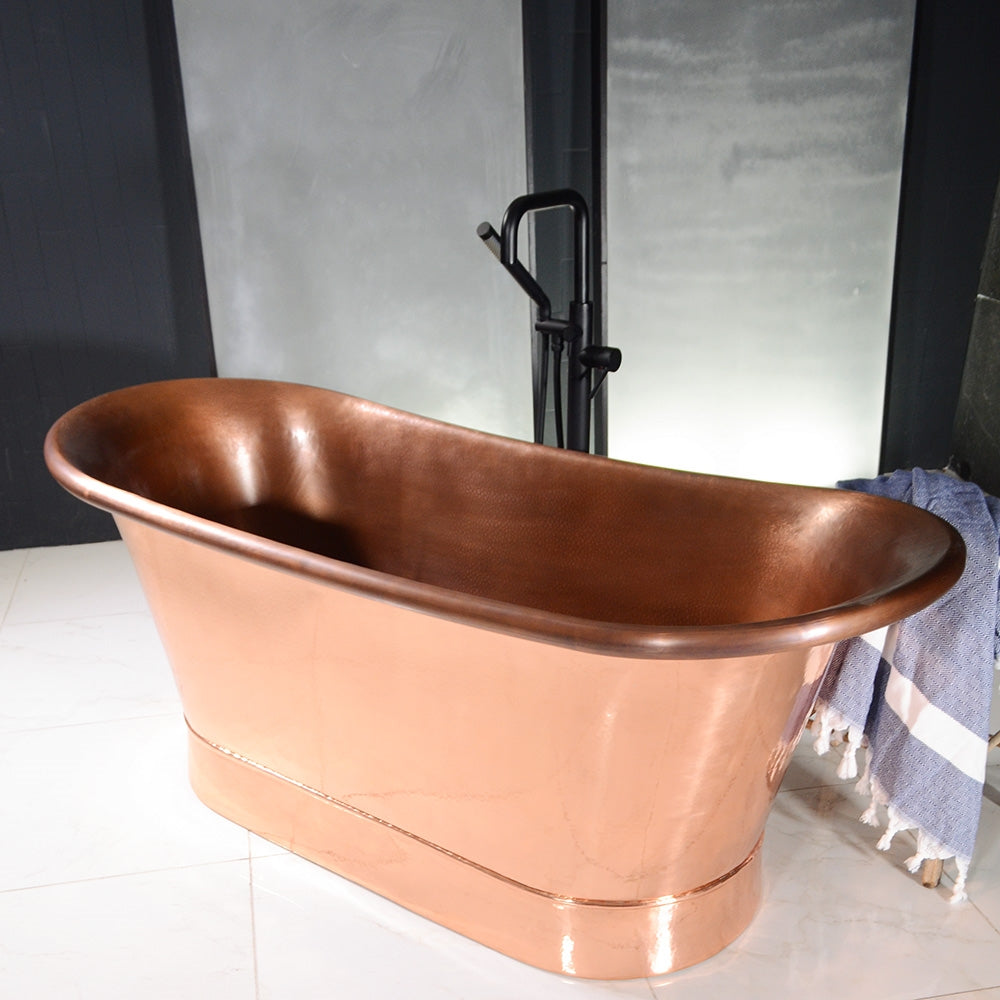 “SanSiro Colmar73HPCAir” 73" Variable Speed Air Jetted Hammered Copper French Bateau Bathtub