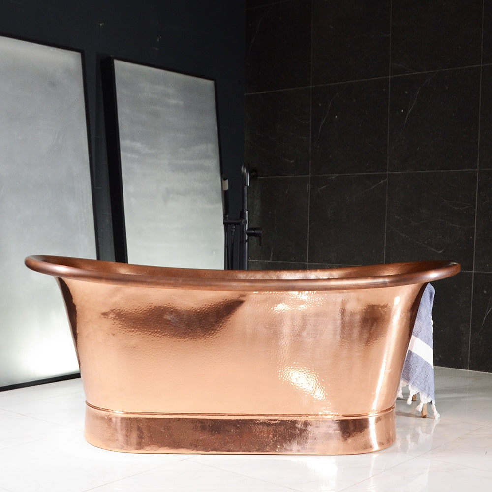“SanSiro Colmar73HPCAir” 73" Variable Speed Air Jetted Hammered Copper French Bateau Bathtub