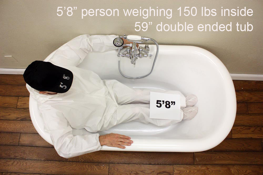 Sizing example showing a 5 foot 8 inch person in this tub