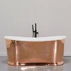 67" x 32" Copper Tub “SanSiro Champagne 67PCSoak” Copper/CoreAcryl Hybrid in Mirror Polished Exterior