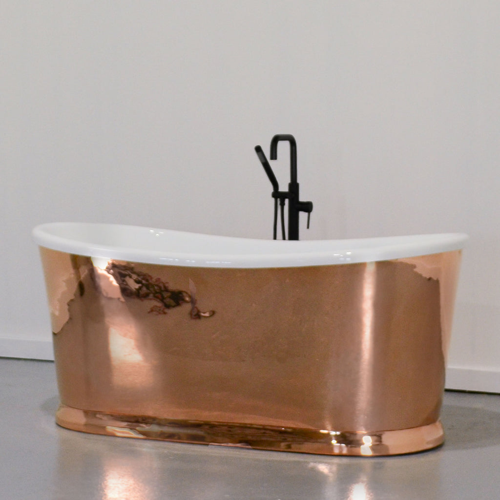 67" x 32" Copper Tub “SanSiro Champagne 67PCSoak” Copper/CoreAcryl Hybrid in Mirror Polished Exterior