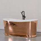 67" x 32" Copper Tub “SanSiro Champagne 67PCSoak” Copper/CoreAcryl Hybrid in Mirror Polished Exterior