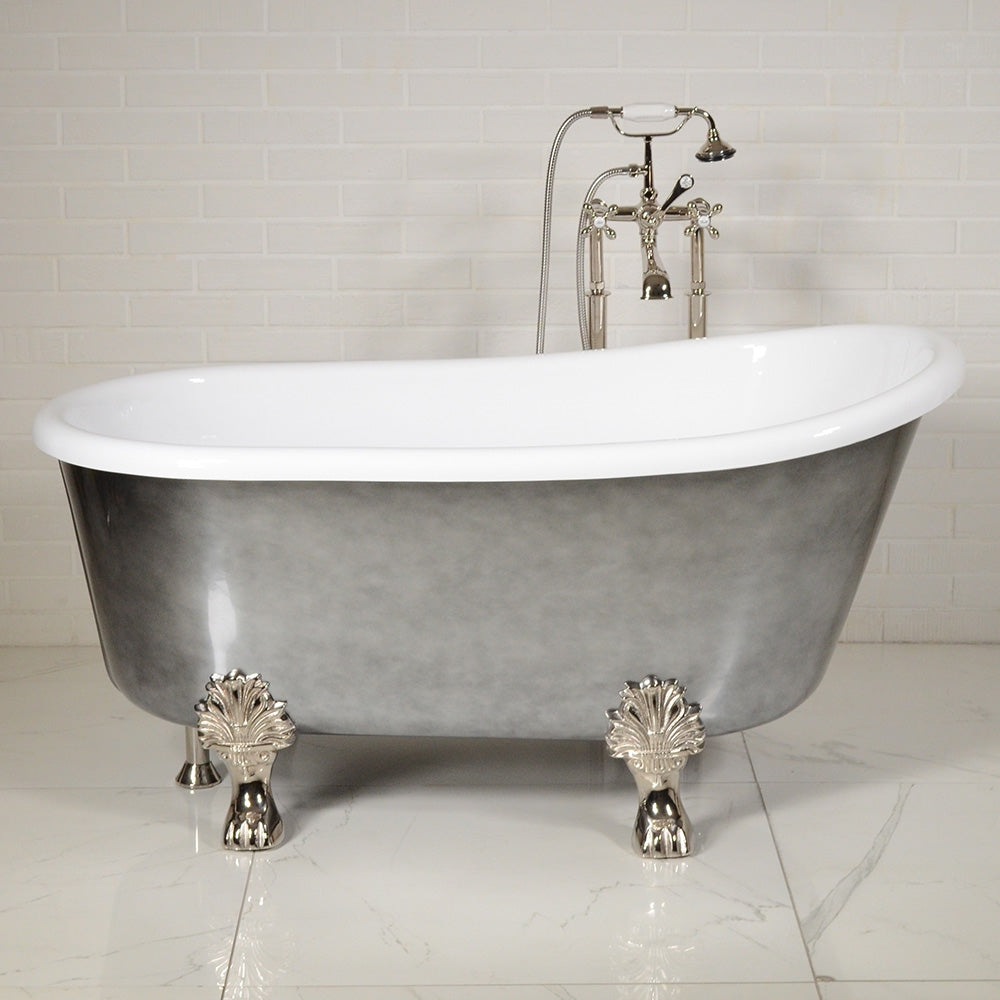 “Calypso Athena-ACHCL54” 54 Inch White CoreAcryl Acrylic Swedish Slipper Clawfoot Tub “Aged Chrome” Exterior