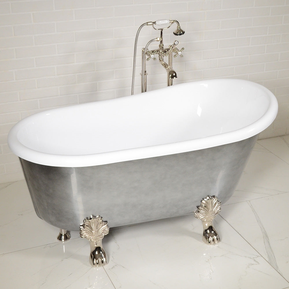 “Calypso Athena-ACHCL58” 58 Inch White CoreAcryl Acrylic Swedish Slipper Clawfoot Tub “Aged Chrome” Exterior