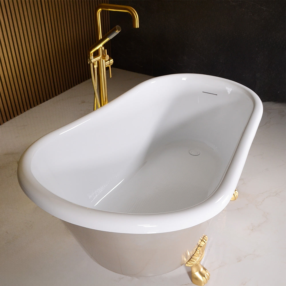 “LuxWide Calypso Athena-USLCL54” 54 Inch White CoreAcryl Acrylic Swedish Slipper Clawfoot Tub “Umber Washed Silver Leaf” Exterior