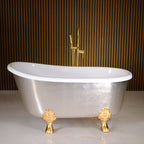 “Calypso Athena-USLCL54” 54 Inch White CoreAcryl Acrylic Swedish Slipper Clawfoot Tub “Umber Washed Silver Leaf” Exterior