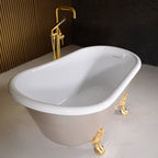 “Calypso Athena-USLCL58” 58 Inch White CoreAcryl Acrylic Swedish Slipper Clawfoot Tub “Umber Washed Silver Leaf” Exterior