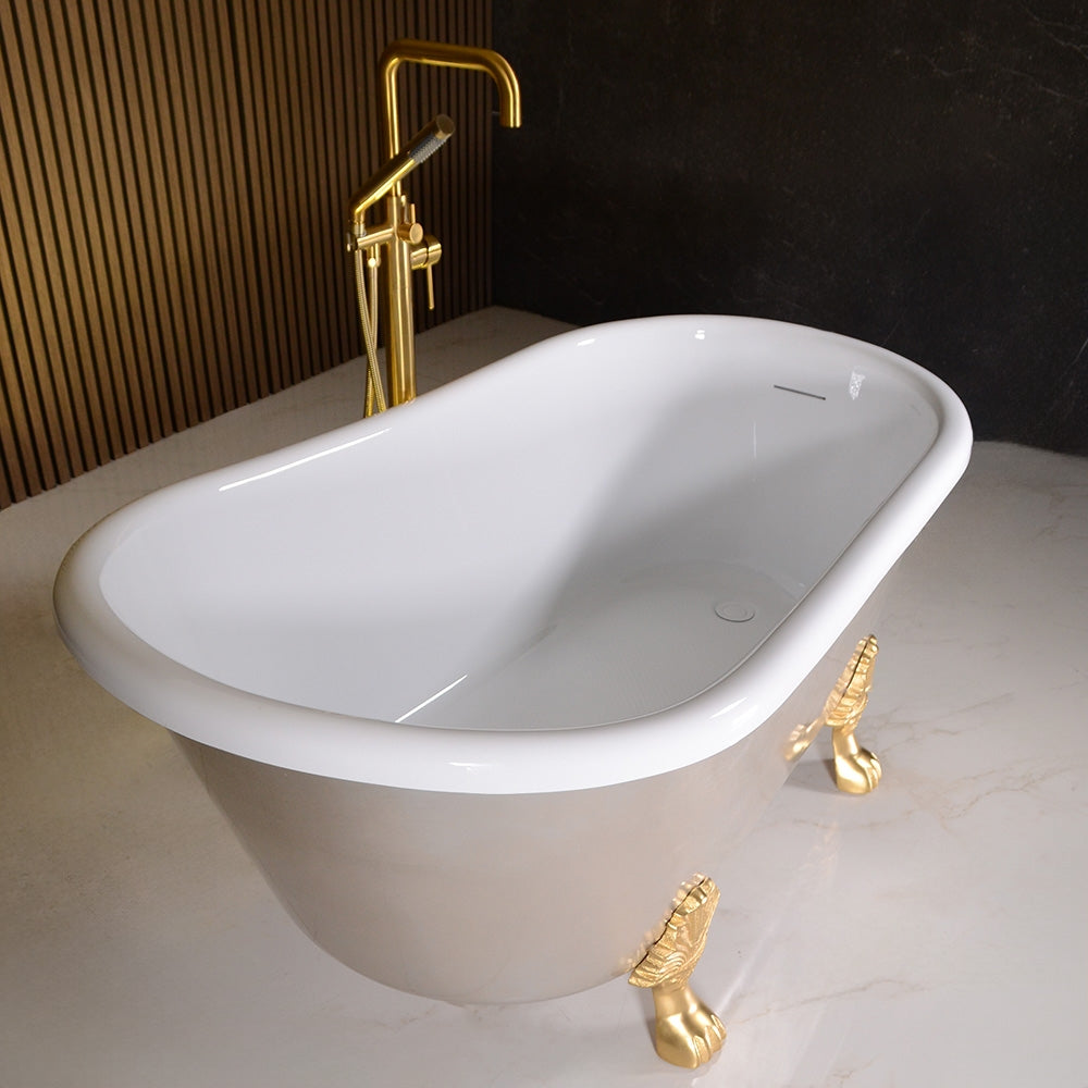 “LuxWide Calypso Athena-USLCL58” 58 Inch White CoreAcryl Acrylic Swedish Slipper Clawfoot Tub “Umber Washed Silver Leaf” Exterior