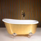 “LuxWide Calypso Athena-UGLCL54” 54 Inch White CoreAcryl Acrylic Swedish Slipper Clawfoot Tub “Umber Washed Gold Leaf” Exterior