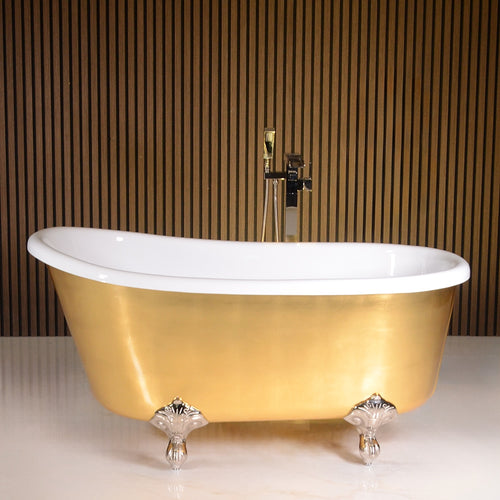 54" x 33" Clawfoot Tub “Calypso Athena 54UGLCL” CoreAcryl Acrylic in Umber Washed Gold Leaf Finish