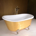 “LuxWide Calypso Athena-UGLCL54” 54 Inch White CoreAcryl Acrylic Swedish Slipper Clawfoot Tub “Umber Washed Gold Leaf” Exterior