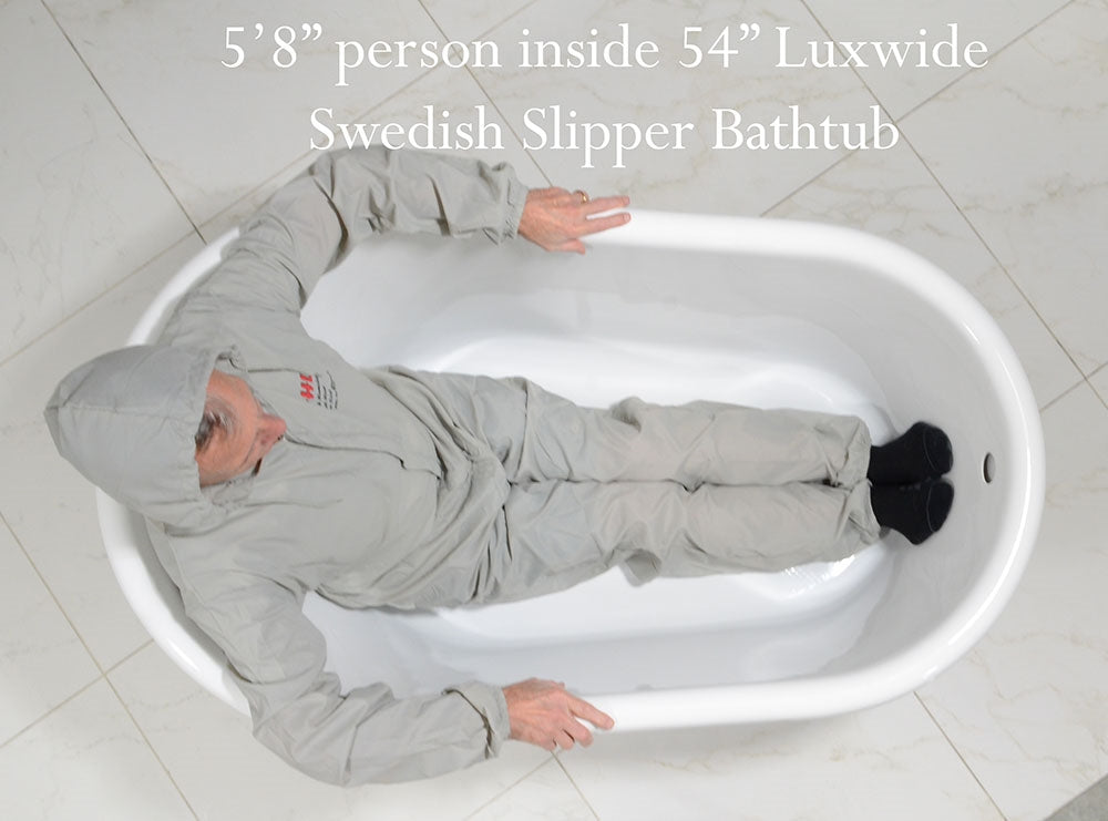 “LuxWide Calypso Athena-WH54” 54 Inch CoreAcryl Acrylic Swedish Slipper Clawfoot Tub “High Gloss White” Interior and Exterior