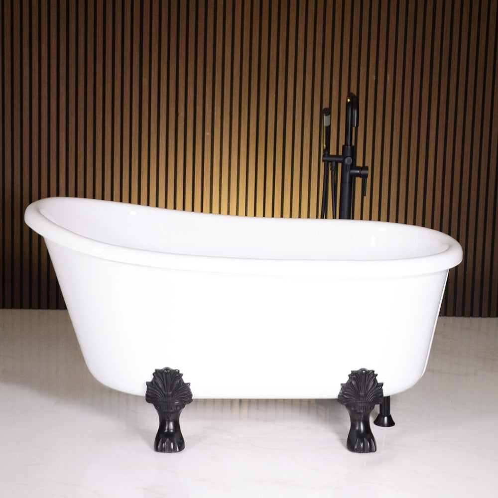 “Calypso Athena-WH58” 58 Inch CoreAcryl Acrylic Swedish Slipper Clawfoot Tub “High Gloss White” Interior and Exterior