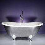 “Calypso-BTClawACH67” 67 Inch White CoreAcryl Acrylic French Bateau Clawfoot Tub - Aged Chrome Exterior