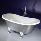 “Calypso-BTClawACH67” 67 Inch White CoreAcryl Acrylic French Bateau Clawfoot Tub - Aged Chrome Exterior