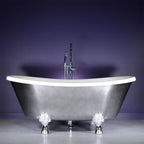 “Calypso-BTClawACH73” 73 Inch White CoreAcryl Acrylic French Bateau Clawfoot Tub Aged Chrome Exterior